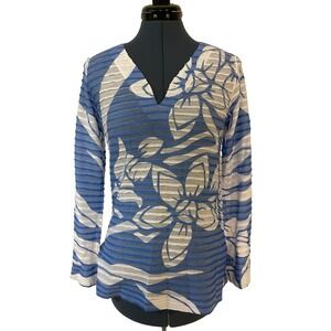 Before +After Banda Top Blue White Floral Tropical Layered V Neck Resort‎ Boho S
